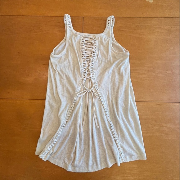 Noble Outfitters L Ivory White Lace Up Tunic Tank Top - Picture 7 of 8